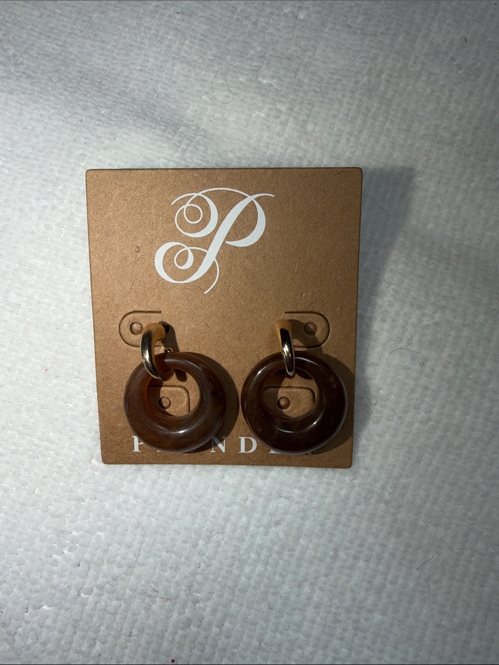 Plunder Dark Brown Resin Hoop Earrings with Gold Rings